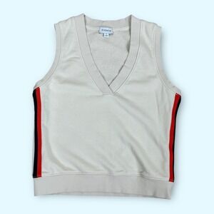 Evereve Sleeveless Sweatshirt Vest Top Red Black Yellow Stripes V-Neck Small